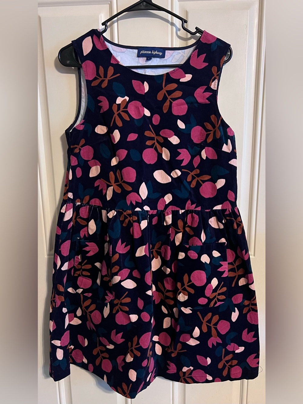 Princess Highway Navy Corduroy Floral Dress with Pink, Teal, and Rust Accents